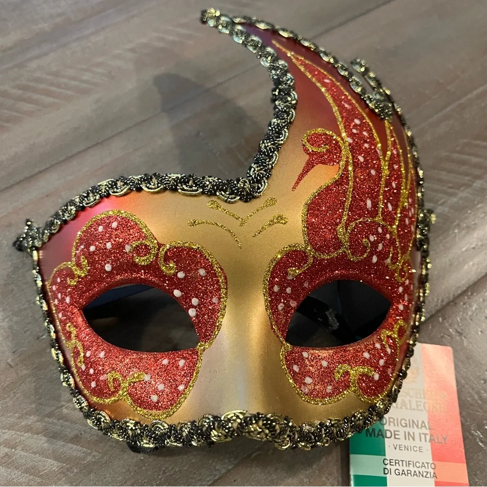 Italian Masquerade Mask, Red and Gold